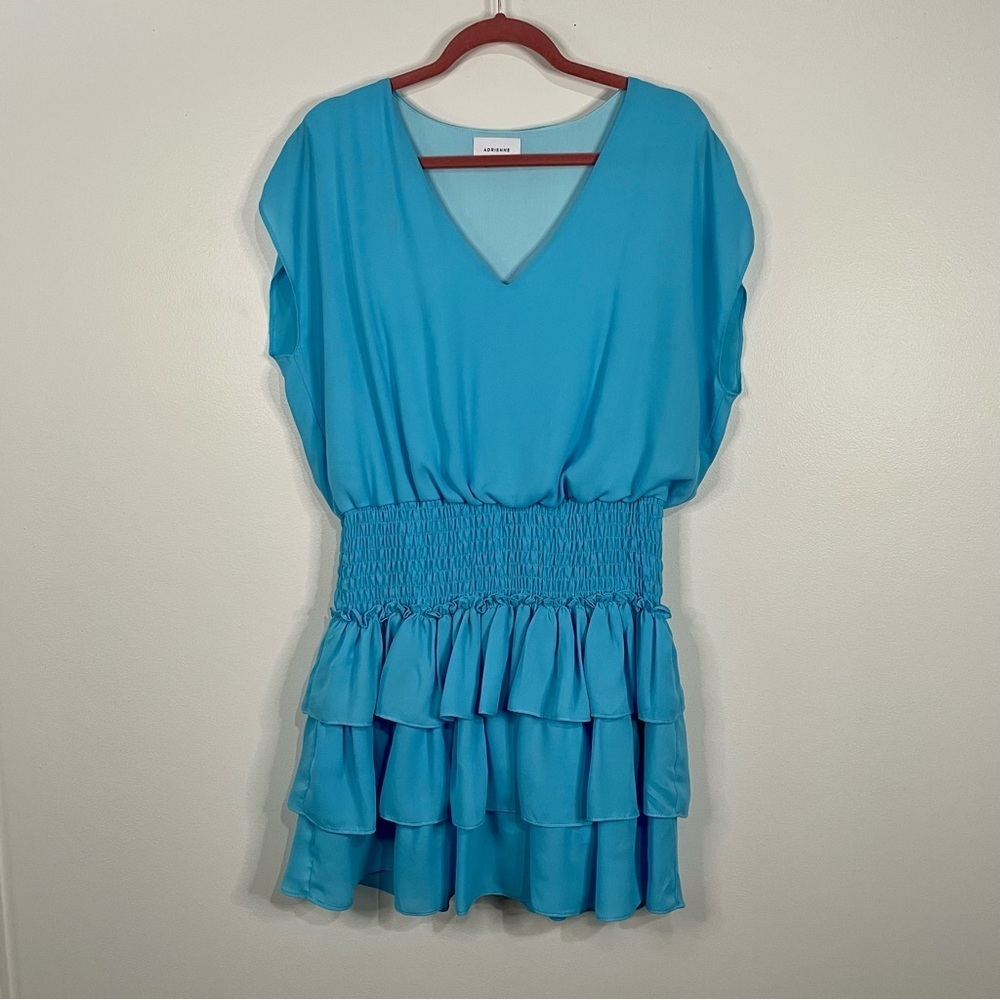 ADRIENNE Turquoise Ruffle Drop Shoulder Tiered Dress